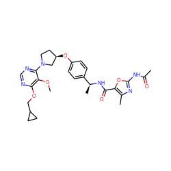 COc1c(OCC2CC2)ncnc1N1CC[C@@H](Oc2ccc([C@H](C)NC(=O)c3oc(NC(C)=O)nc3C)cc2)C1 ZINC000261134733