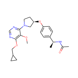 COc1c(OCC2CC2)ncnc1N1CC[C@@H](Oc2ccc([C@H](C)NC(C)=O)cc2)C1 ZINC000261100395