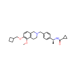 COc1c(OCC2CCC2)ccc2c1CCN(Cc1ccc([C@H](C)NC(=O)C3CC3)cc1)C2 ZINC001772593086