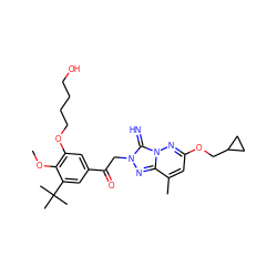 COc1c(OCCCCO)cc(C(=O)Cn2nc3c(C)cc(OCC4CC4)nn3c2=N)cc1C(C)(C)C ZINC000115493873