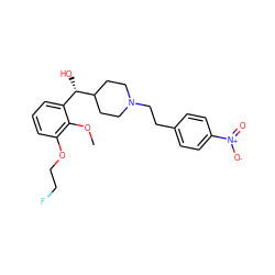 COc1c(OCCF)cccc1[C@H](O)C1CCN(CCc2ccc([N+](=O)[O-])cc2)CC1 ZINC000040917473