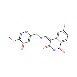 COc1c[nH]c(CN/C=C2\C(=O)NC(=O)c3ccc(I)cc32)cc1=O ZINC000040917259