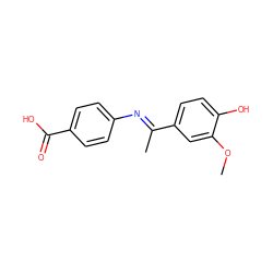 COc1cc(/C(C)=N/c2ccc(C(=O)O)cc2)ccc1O ZINC001772633711