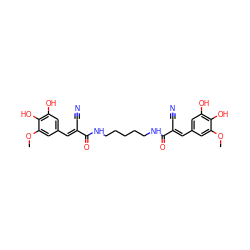 COc1cc(/C=C(\C#N)C(=O)NCCCCCNC(=O)/C(C#N)=C/c2cc(O)c(O)c(OC)c2)cc(O)c1O ZINC000036177056