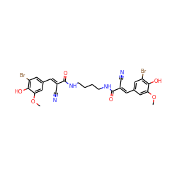 COc1cc(/C=C(\C#N)C(=O)NCCCCNC(=O)/C(C#N)=C/c2cc(Br)c(O)c(OC)c2)cc(Br)c1O ZINC000038377572