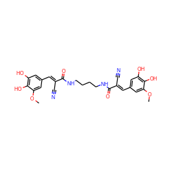 COc1cc(/C=C(\C#N)C(=O)NCCCCNC(=O)/C(C#N)=C/c2cc(O)c(O)c(OC)c2)cc(O)c1O ZINC000013676723