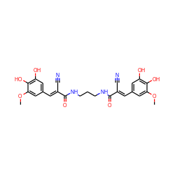 COc1cc(/C=C(\C#N)C(=O)NCCCNC(=O)/C(C#N)=C/c2cc(O)c(O)c(OC)c2)cc(O)c1O ZINC000013676698