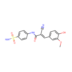 COc1cc(/C=C(\C#N)C(=O)Nc2ccc(S(N)(=O)=O)cc2)ccc1O ZINC000004976882