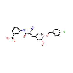 COc1cc(/C=C(\C#N)C(=O)Nc2cccc(C(=O)O)c2)ccc1OCc1ccc(Cl)cc1 ZINC000001438739