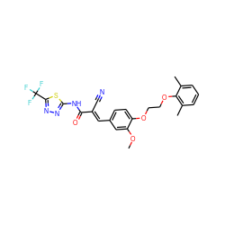 COc1cc(/C=C(\C#N)C(=O)Nc2nnc(C(F)(F)F)s2)ccc1OCCOc1c(C)cccc1C ZINC000013584636