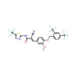 COc1cc(/C=C(\C#N)C(=O)Nc2nnc(C(F)(F)F)s2)ccc1OCc1ccc(C(F)(F)F)cc1C(F)(F)F ZINC000014191684