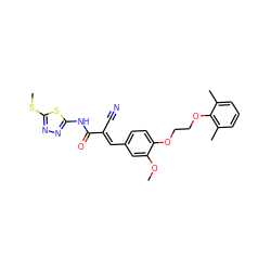 COc1cc(/C=C(\C#N)C(=O)Nc2nnc(SC)s2)ccc1OCCOc1c(C)cccc1C ZINC000013584633