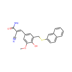 COc1cc(/C=C(\C#N)C(N)=O)cc(CSc2ccc3ccccc3c2)c1O ZINC000012352715