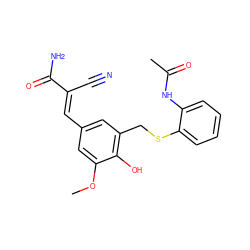 COc1cc(/C=C(\C#N)C(N)=O)cc(CSc2ccccc2NC(C)=O)c1O ZINC000013833844