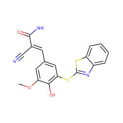 COc1cc(/C=C(\C#N)C(N)=O)cc(Sc2nc3ccccc3s2)c1O ZINC000034799957