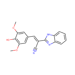 COc1cc(/C=C(\C#N)c2nc3ccccc3[nH]2)cc(OC)c1O ZINC000003902665