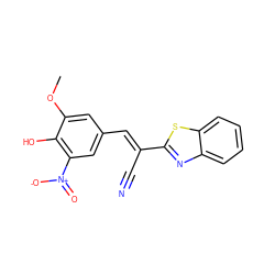 COc1cc(/C=C(\C#N)c2nc3ccccc3s2)cc([N+](=O)[O-])c1O ZINC000036031945