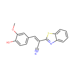 COc1cc(/C=C(\C#N)c2nc3ccccc3s2)ccc1O ZINC000004039490