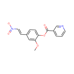 COc1cc(/C=C/[N+](=O)[O-])ccc1OC(=O)c1cccnc1 ZINC000000117784