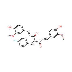 COc1cc(/C=C/C(=O)C(=Cc2ccc(F)cc2)C(=O)/C=C/c2ccc(O)c(OC)c2)ccc1O ZINC000066077445