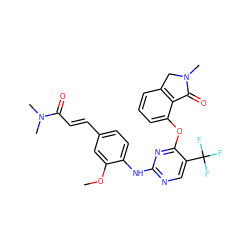 COc1cc(/C=C/C(=O)N(C)C)ccc1Nc1ncc(C(F)(F)F)c(Oc2cccc3c2C(=O)N(C)C3)n1 ZINC000146089606