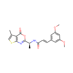 COc1cc(/C=C/C(=O)N[C@@H](C)c2nc3scc(C)c3c(=O)o2)cc(OC)c1 ZINC000003584956