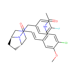 COc1cc(/C=C/C(=O)N2[C@H]3CC[C@H]2CN(Cc2ccc(F)cc2)C3)c(NC(C)=O)cc1Cl ZINC000101059587