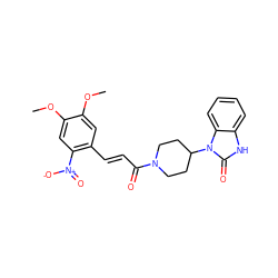 COc1cc(/C=C/C(=O)N2CCC(n3c(=O)[nH]c4ccccc43)CC2)c([N+](=O)[O-])cc1OC ZINC000013864296