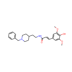 COc1cc(/C=C/C(=O)NCCC2CCN(Cc3ccccc3)CC2)cc(OC)c1O ZINC000653861045