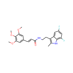 COc1cc(/C=C/C(=O)NCCc2c(C)[nH]c3c(F)cc(F)cc23)cc(OC)c1OC ZINC000169347563