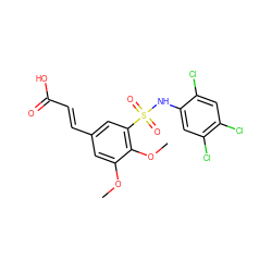 COc1cc(/C=C/C(=O)O)cc(S(=O)(=O)Nc2cc(Cl)c(Cl)cc2Cl)c1OC ZINC000003442241