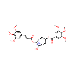 COc1cc(/C=C/C(=O)O[C@H]2[C@@H](O)[C@@H]3C[C@H](OC(=O)c4cc(OC)c(OC)c(OC)c4)C[C@H]2N3C)cc(OC)c1OC ZINC000044306958