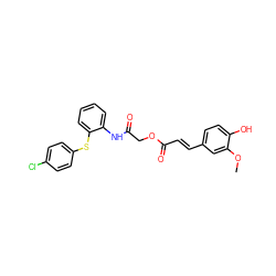 COc1cc(/C=C/C(=O)OCC(=O)Nc2ccccc2Sc2ccc(Cl)cc2)ccc1O ZINC000003297537