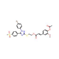 COc1cc(/C=C/C(=O)OCCSc2nc(-c3ccc(S(C)(=O)=O)cc3)n(-c3ccc(Br)cc3)n2)ccc1OC(C)=O ZINC000653793687