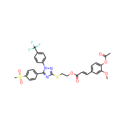 COc1cc(/C=C/C(=O)OCCSc2nc(-c3ccc(S(C)(=O)=O)cc3)n(-c3ccc(C(F)(F)F)cc3)n2)ccc1OC(C)=O ZINC000653797875