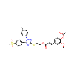 COc1cc(/C=C/C(=O)OCCSc2nc(-c3ccc(S(C)(=O)=O)cc3)n(-c3ccc(C)cc3)n2)ccc1OC(C)=O ZINC000653794474