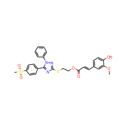 COc1cc(/C=C/C(=O)OCCSc2nc(-c3ccc(S(C)(=O)=O)cc3)n(-c3ccccc3)n2)ccc1O ZINC000653797905