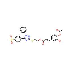 COc1cc(/C=C/C(=O)OCCSc2nc(-c3ccc(S(C)(=O)=O)cc3)n(-c3ccccc3)n2)ccc1OC(C)=O ZINC000653794505