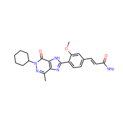 COc1cc(/C=C/C(N)=O)ccc1-c1nc2c(C)nn(C3CCCCC3)c(=O)c2[nH]1 ZINC000095557723