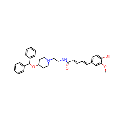 COc1cc(/C=C/C=C/C(=O)NCCN2CCC(OC(c3ccccc3)c3ccccc3)CC2)ccc1O ZINC000027213424