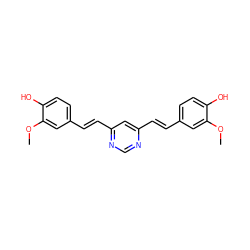 COc1cc(/C=C/c2cc(/C=C/c3ccc(O)c(OC)c3)ncn2)ccc1O ZINC000084690701