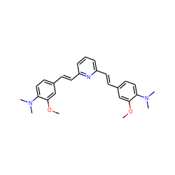 COc1cc(/C=C/c2cccc(/C=C/c3ccc(N(C)C)c(OC)c3)n2)ccc1N(C)C ZINC000028948991