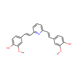 COc1cc(/C=C/c2cccc(/C=C/c3ccc(O)c(OC)c3)n2)ccc1O ZINC000028949000