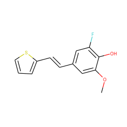 COc1cc(/C=C/c2cccs2)cc(F)c1O ZINC000029554953