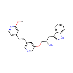 COc1cc(/C=C/c2cncc(OC[C@@H](N)Cc3c[nH]c4ccccc34)c2)ccn1 ZINC000014957755