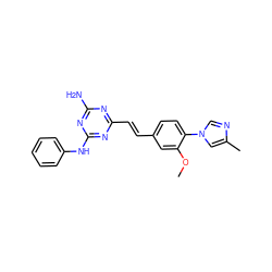 COc1cc(/C=C/c2nc(N)nc(Nc3ccccc3)n2)ccc1-n1cnc(C)c1 ZINC000066263156