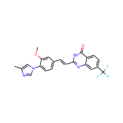 COc1cc(/C=C/c2nc3cc(C(F)(F)F)ccc3c(=O)[nH]2)ccc1-n1cnc(C)c1 ZINC000043197798