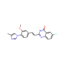 COc1cc(/C=C/c2nc3ccc(F)cc3c(=O)[nH]2)ccc1-n1cnc(C)c1 ZINC000066251332