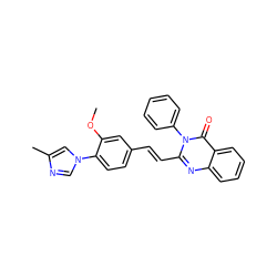 COc1cc(/C=C/c2nc3ccccc3c(=O)n2-c2ccccc2)ccc1-n1cnc(C)c1 ZINC000066251536