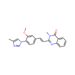 COc1cc(/C=C/c2nc3ccccc3c(=O)n2C)ccc1-n1cnc(C)c1 ZINC000066251338